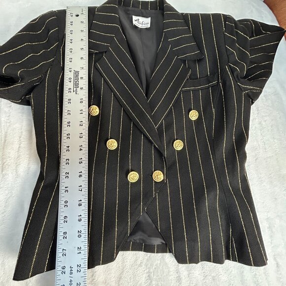 Audio Connie Anderson Womens Pinstripe Double-Breasted Blazer Jacket Black Gold - Picture 7 of 7